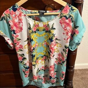 My Michelle Casual Coastal Boho Floral lightweight Coastal Country Blouse size L